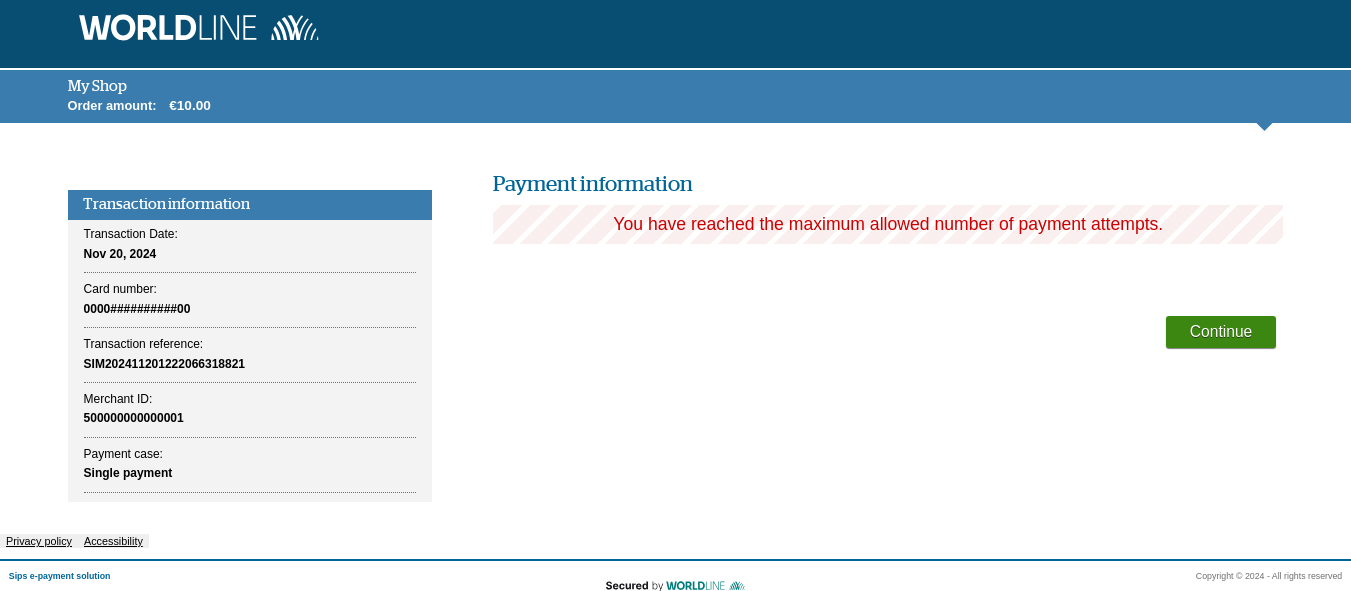 screenshot with the message: you have reached the maximum number of authorized payment attempts