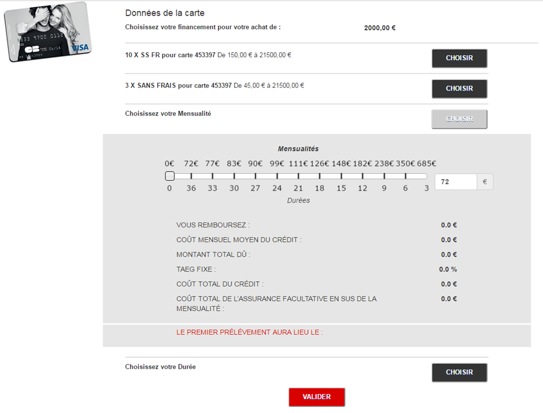  the Crédit Agricole Consumer Finance payment options page of choice