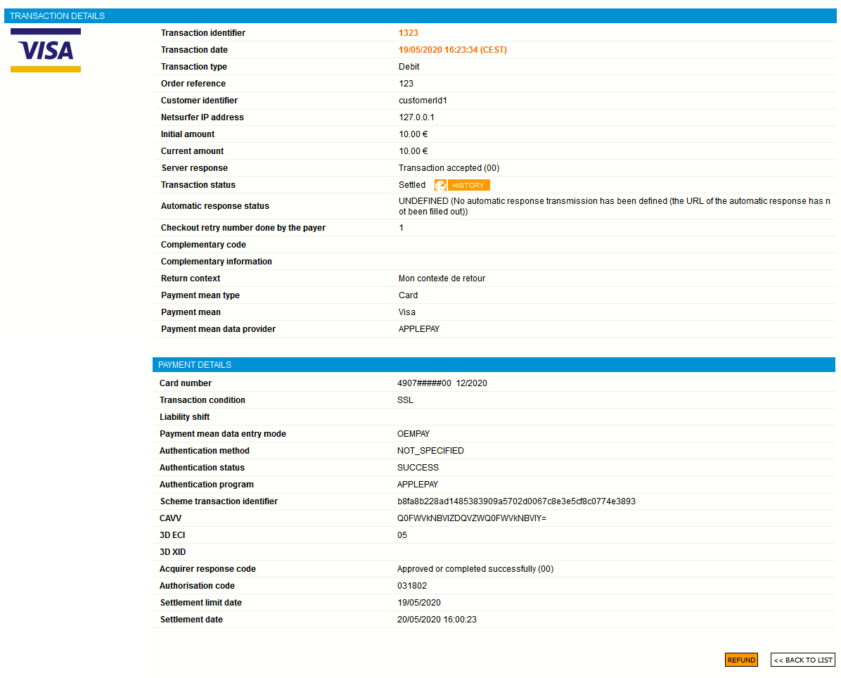 Capture of an Apple Pay transaction details