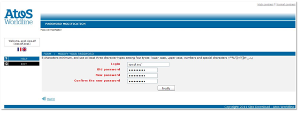 Password modification page.  