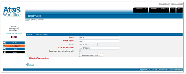 User data modification page 