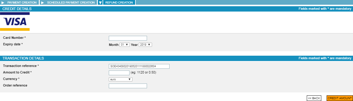 credit and transaction details page