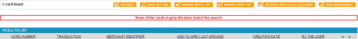 none of the cards in grey list does match the search