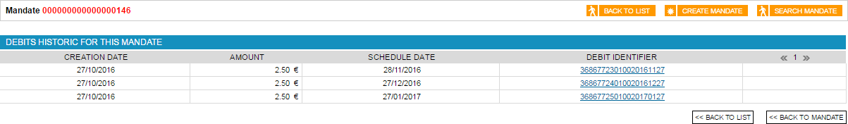 we find the creation date, the amount, the due date and the identifier