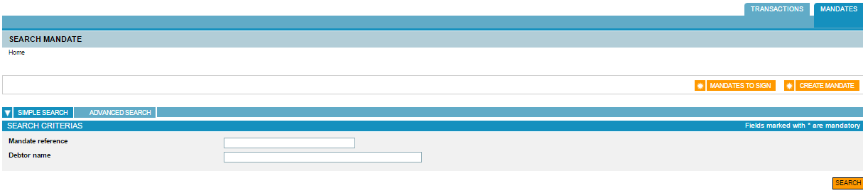 search mandate page by referendce ou debtor name