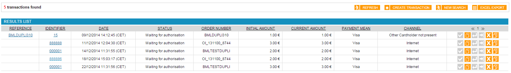 example of transactions found