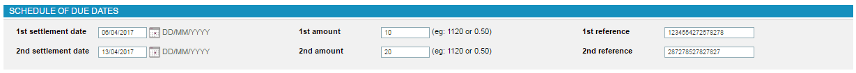 With the settlement dates on the left and the corresponding amounts on the right.