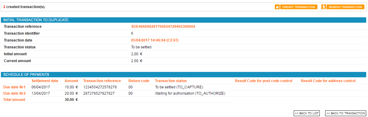 transaction summary