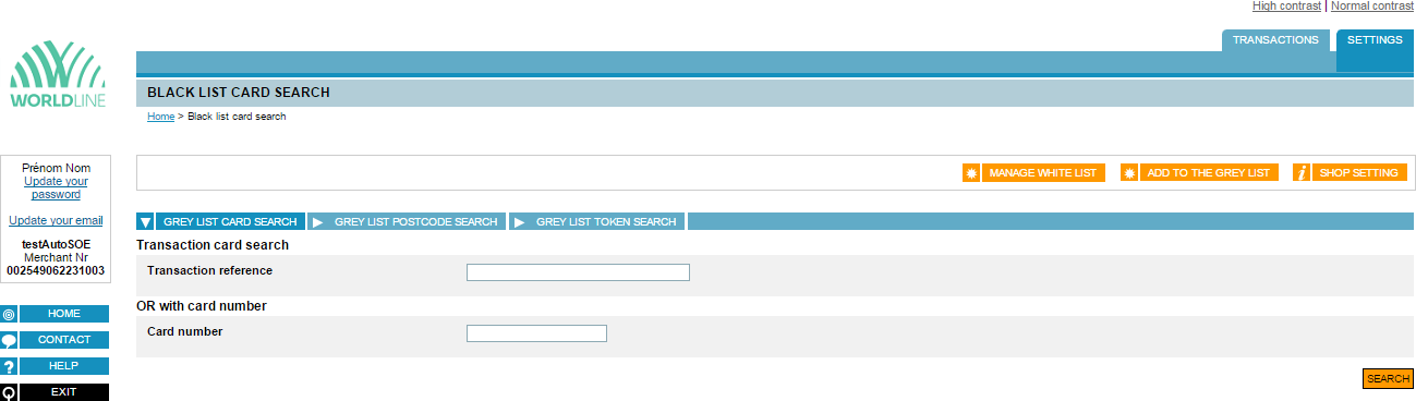 card search by transaction reference or card number