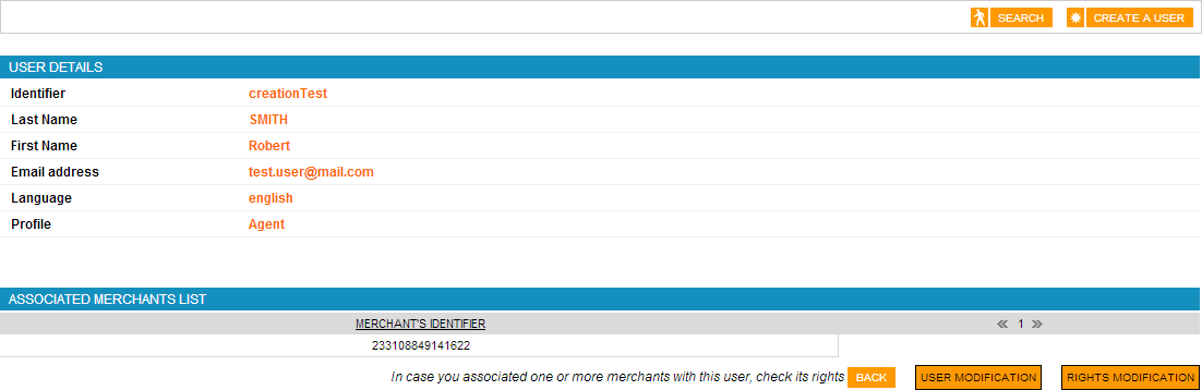 user's characteristics page: login, name, email address, etc.