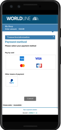 Payment method selection page 