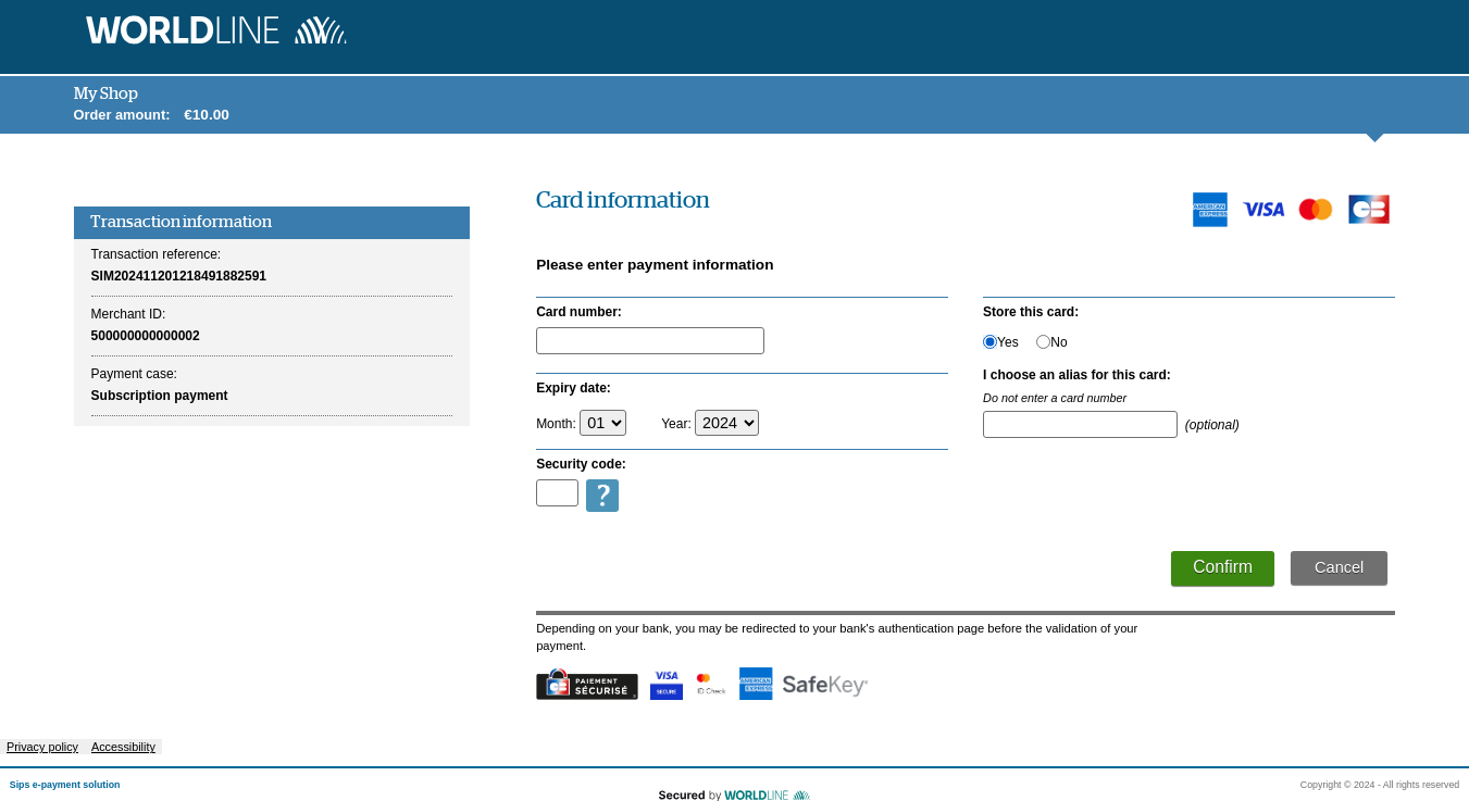 image showing the page in the case of an accepted transaction