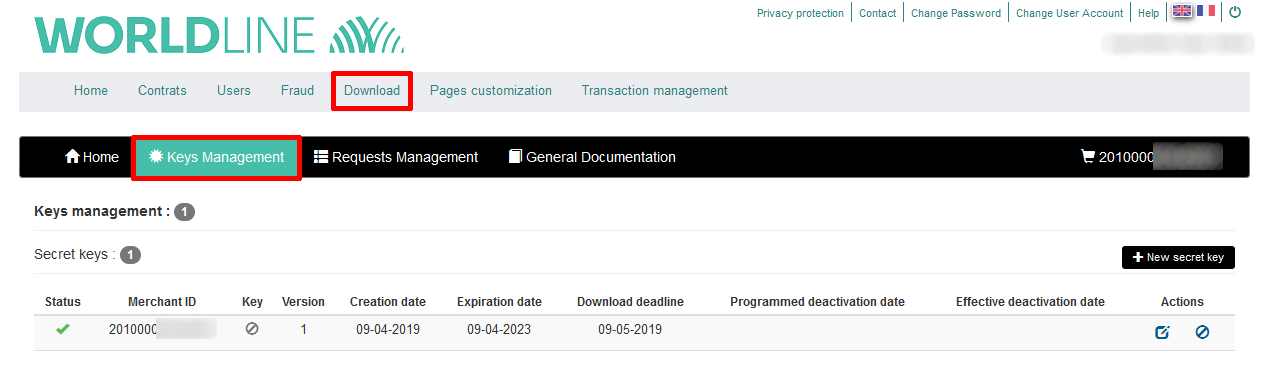 image showing key management page