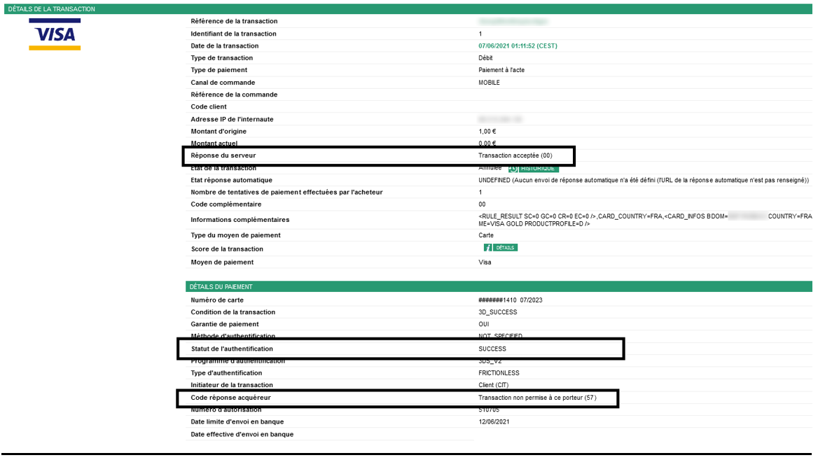 Screenshot of an example of a transaction before