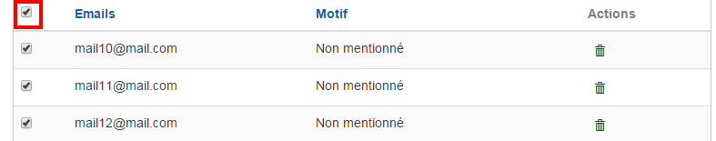 image montrant la case à cocher dans l’entête de la liste