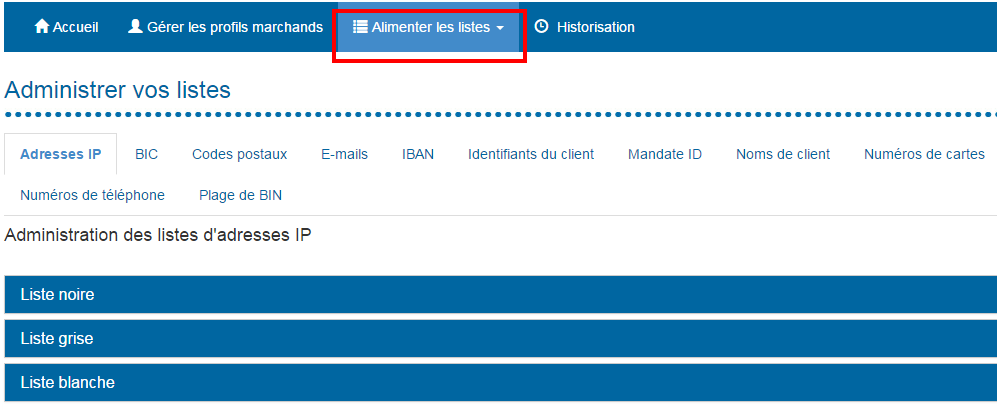 image montrant lécran d'alimentation des listes