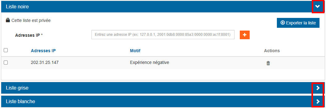 image montrant le déploiement de la liste noire