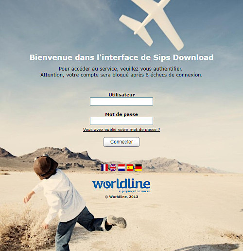 Page de saisie du login et mot de passe pour Sips Download