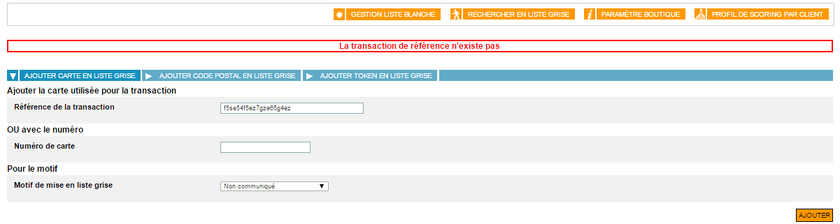 la transaction de référence n'existe pas