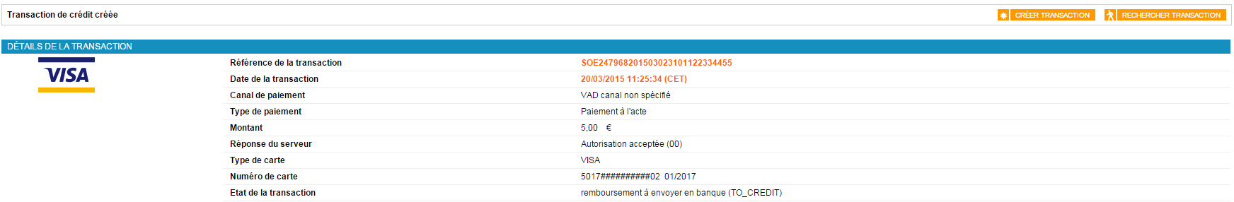 page résument des détails de la transaction