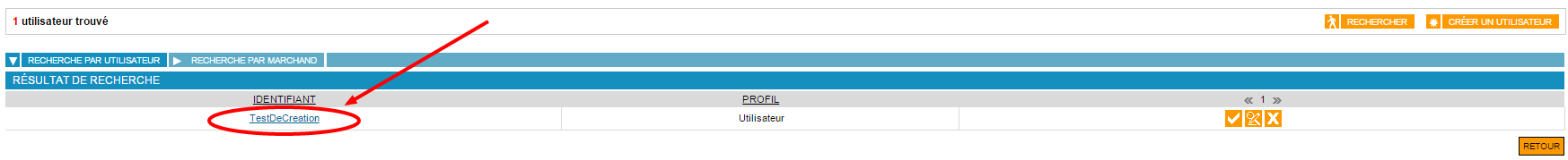 fenêtre de résultat de recherche, vous pouvez cliquer sur l'identifiant utilisateur