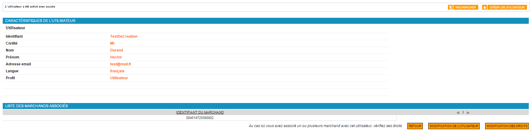 caractéristique de l'utilisateur: identifiant, nom, adresse email, etc