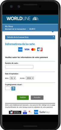 Page de saisie des données de paiement