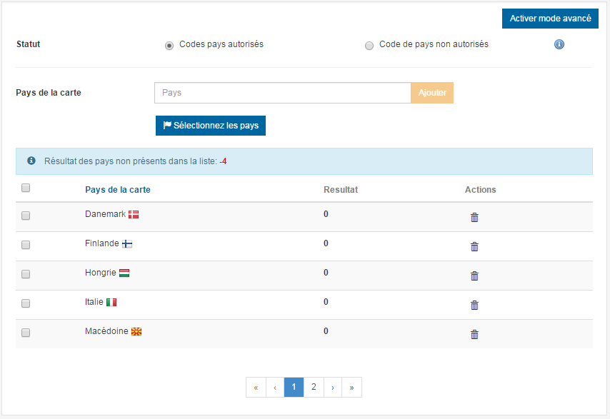 image montrant la liste des pays autorisés ou interdits par la règle