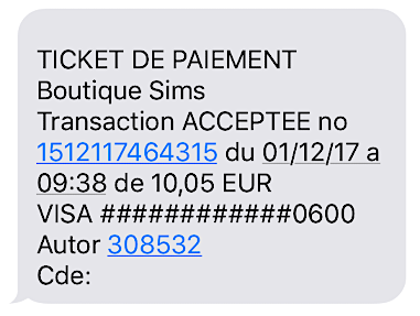 image montrant le sms envoyé pour un paiement accepté