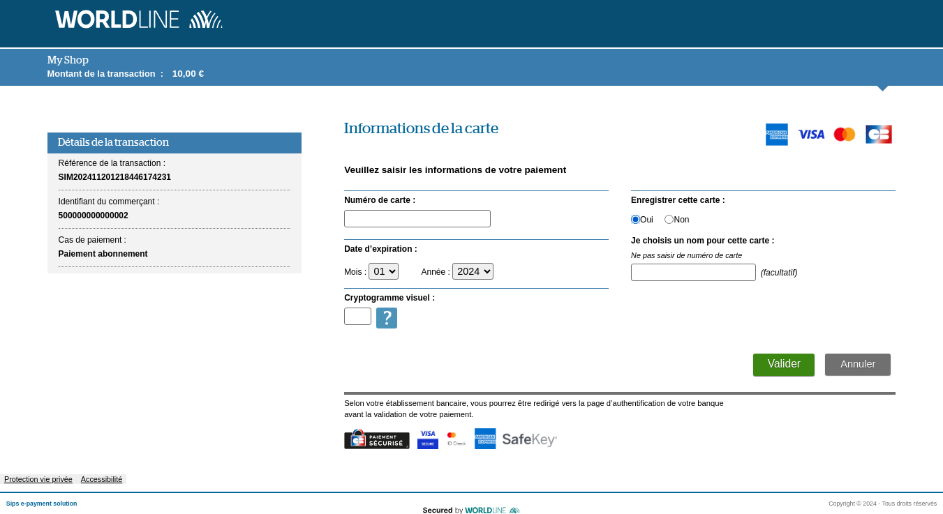 image montrant la page dans le cas d'une transaction acceptée