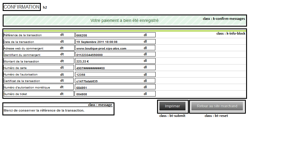 Capture d'écran de la page du ticket