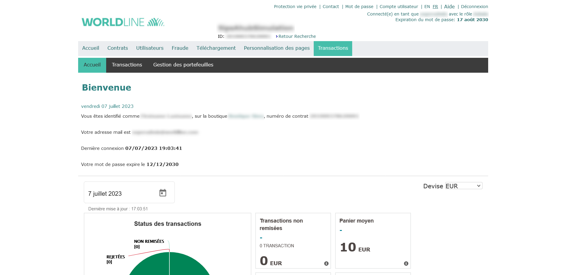 affichage du chiffre d'affaires estimé par heure, au global et du taux de transactions acceptées