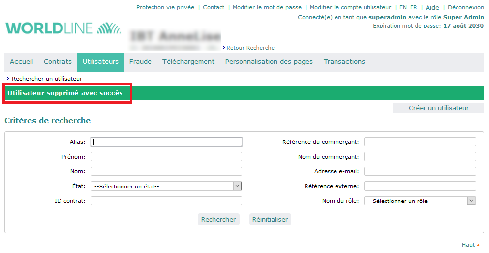 utilisateur supprimé avec succès