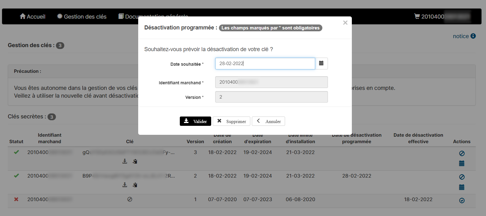 Image montrant la fenêtre de désactivation programmée