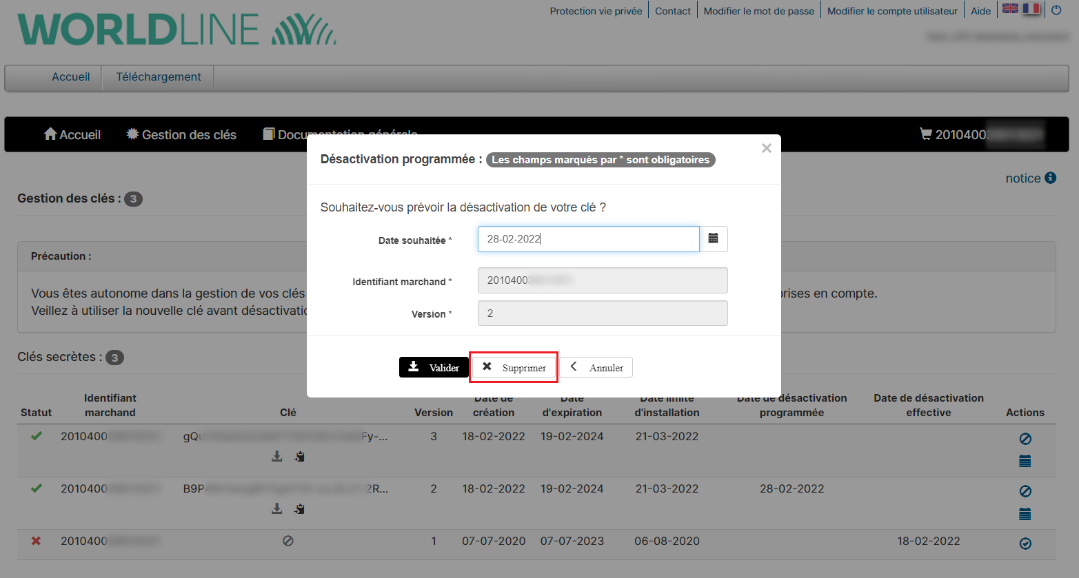 Image de l'écran de désactivation programmée