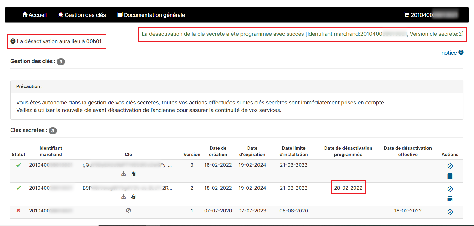 Image montrant le message de désactivation programmée