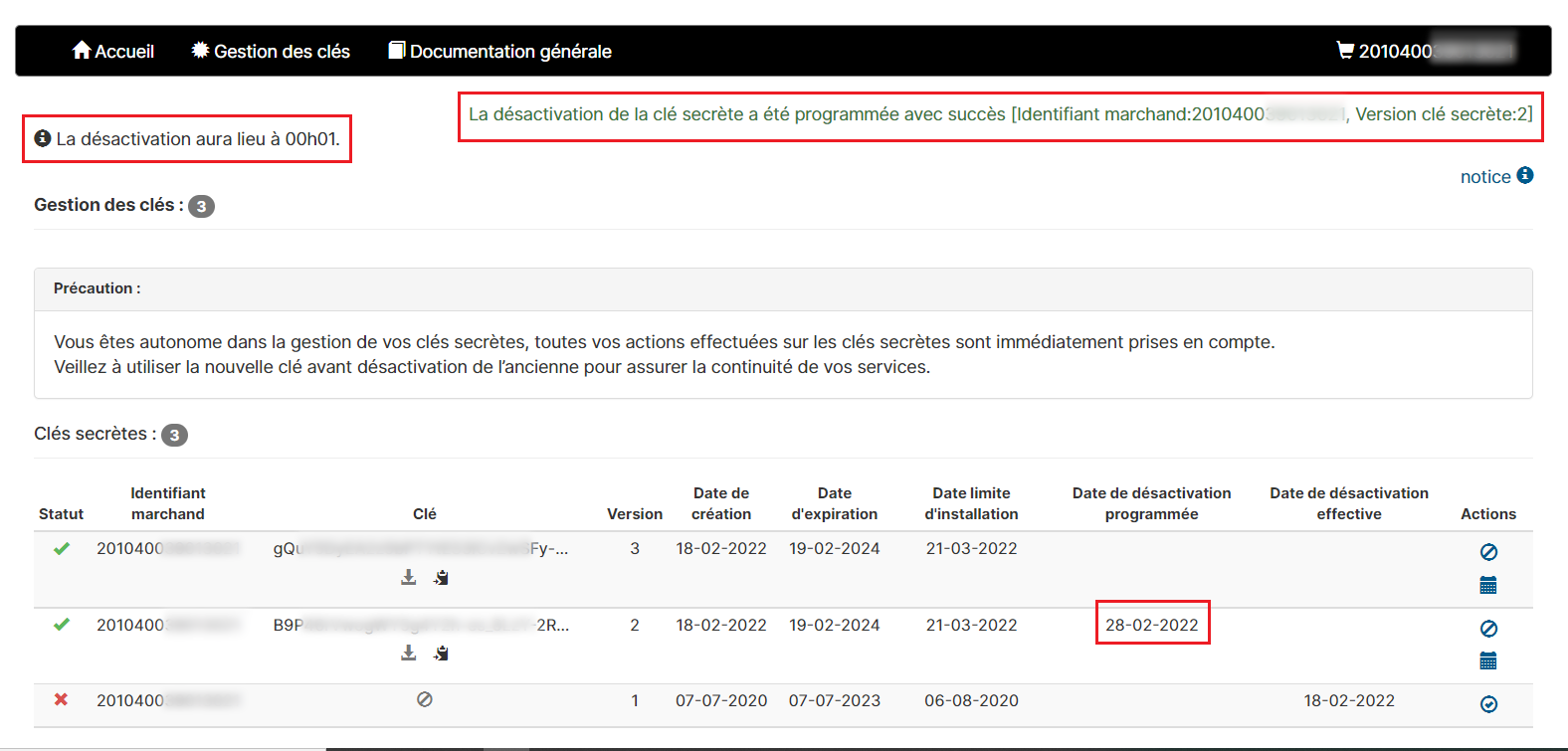 Image montrant le message de désactivation programmée